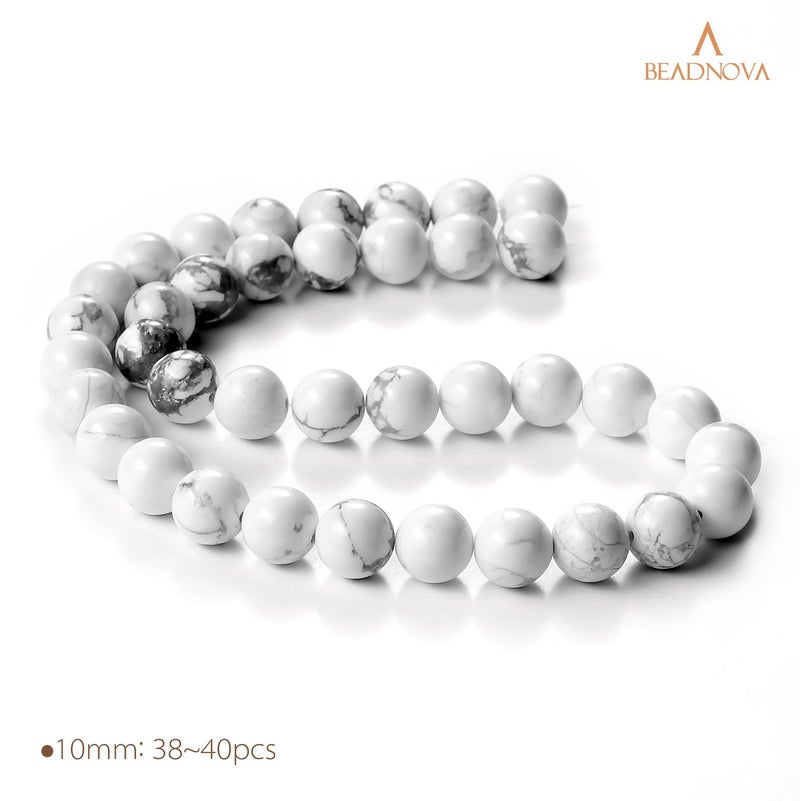 BEADNOVA 10mm Natural White Howlite Gemstone Round Loose Beads for Jewelry Making (36-38pcs) - Image 3